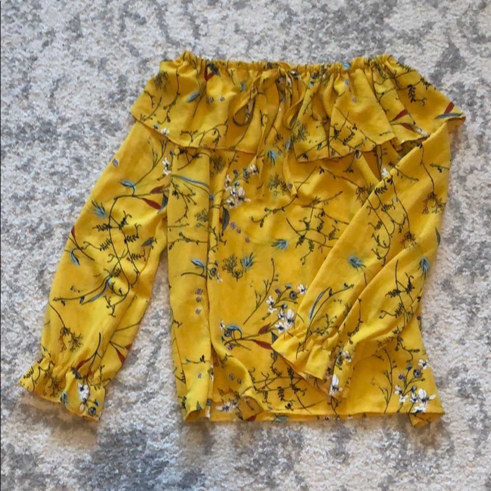 Yellow Floral Off the Shoulders Top